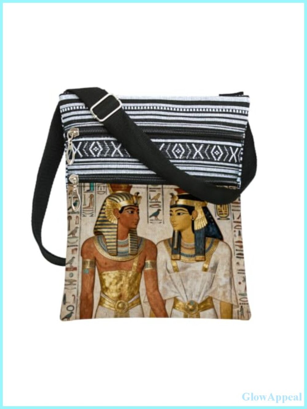 Ancient Egypt Egyptian Mural Printed Crossbody Bag Bohemian Ethnic Multi Zipper